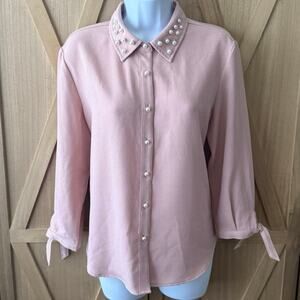 Mauve Pink Andrew Marc Button Down Shirt 3/4 Sleeve with Pearl Details